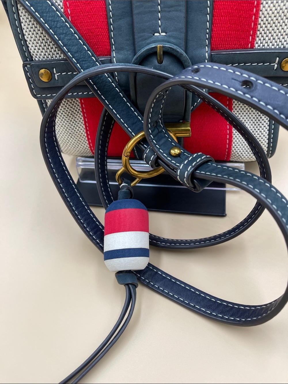 Nautical or Patriotic this fun size red white Navy Stripe Crossbody Shoulder Bag - Picture 5 of 5